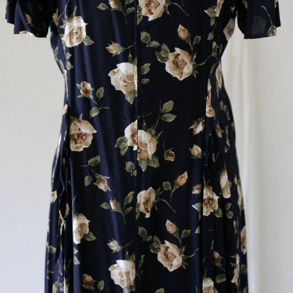 NWT 80's 90's Navy Blue Dead Stock Long Midi Dress/Flutter Sleeves - Picture 10 of 10